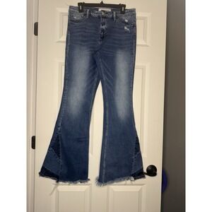 Bridge By Gly High Rise Flare Fray Hem Denim Jeans Size 30 Blue